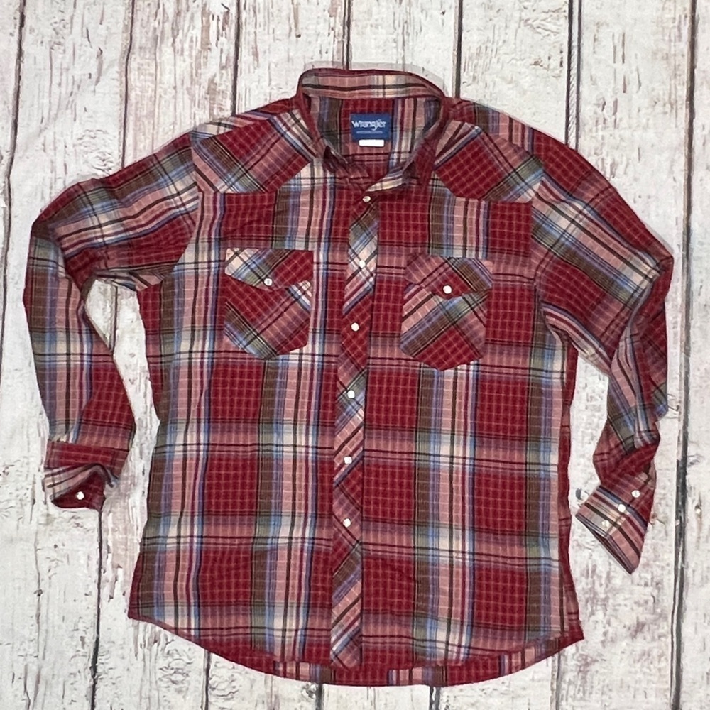Wrangler Western Pearl Snap Cowboy Rancher Western Vintage Shirt Long Sleeve